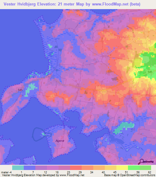 Vester Hvidbjerg,Denmark Elevation Map