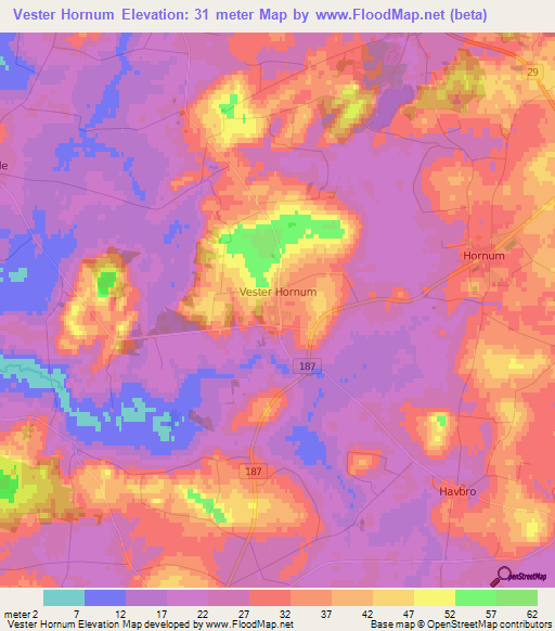 Vester Hornum,Denmark Elevation Map