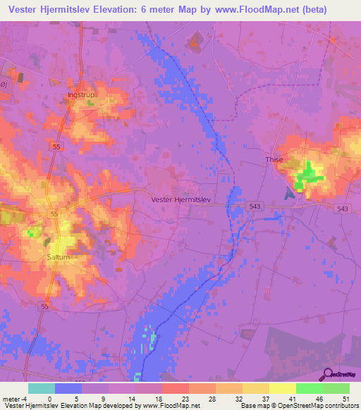 Vester Hjermitslev,Denmark Elevation Map