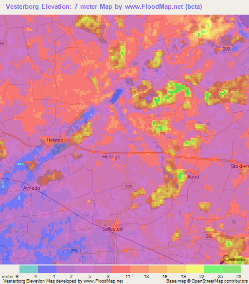 Vesterborg,Denmark Elevation Map