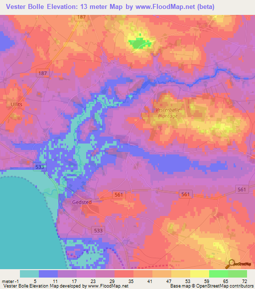 Vester Bolle,Denmark Elevation Map