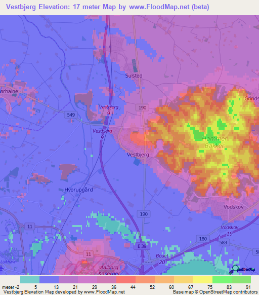 Vestbjerg,Denmark Elevation Map