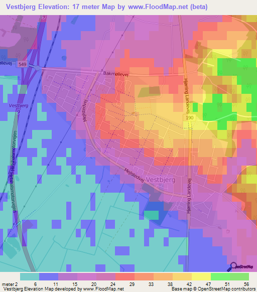 Vestbjerg,Denmark Elevation Map