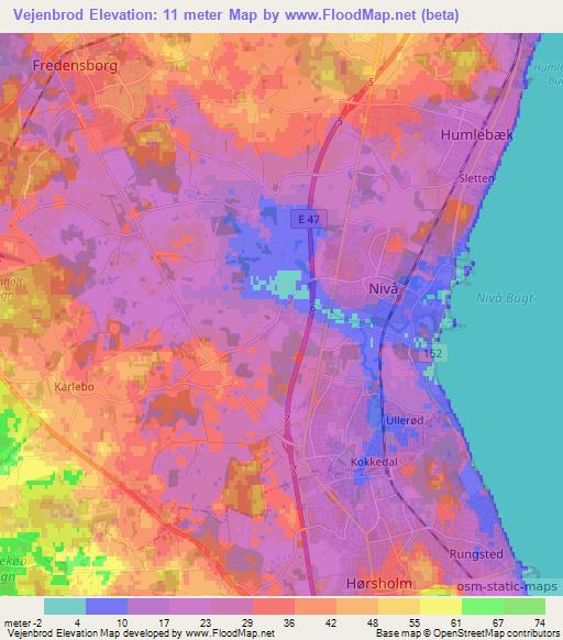 Vejenbrod,Denmark Elevation Map