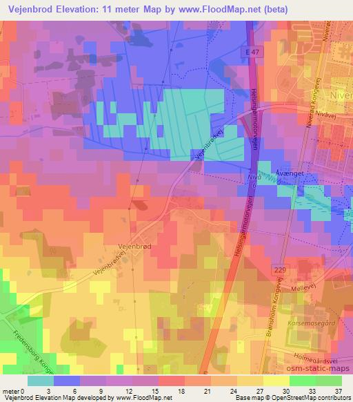 Vejenbrod,Denmark Elevation Map