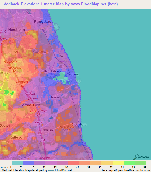 Vedbaek,Denmark Elevation Map