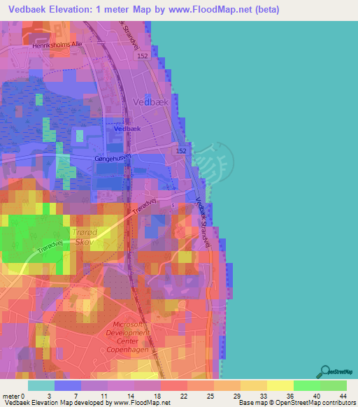 Vedbaek,Denmark Elevation Map