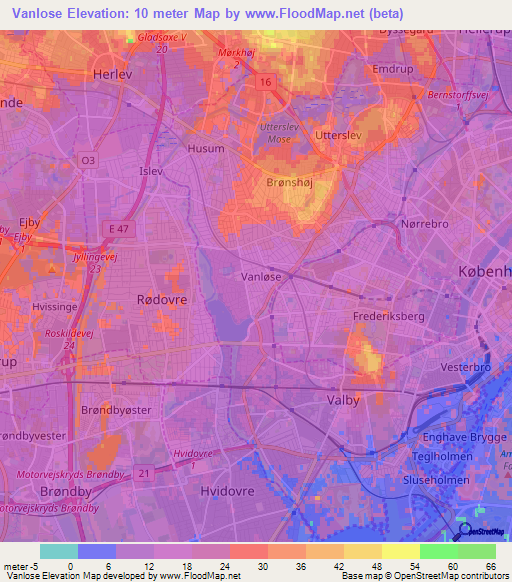 Vanlose,Denmark Elevation Map