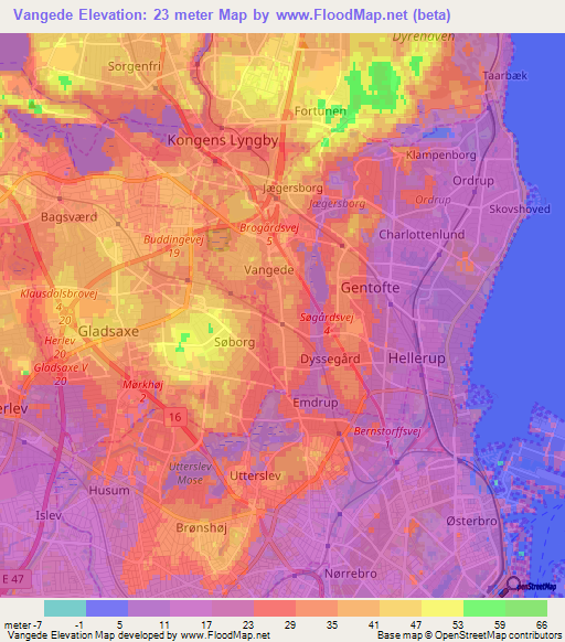 Vangede,Denmark Elevation Map
