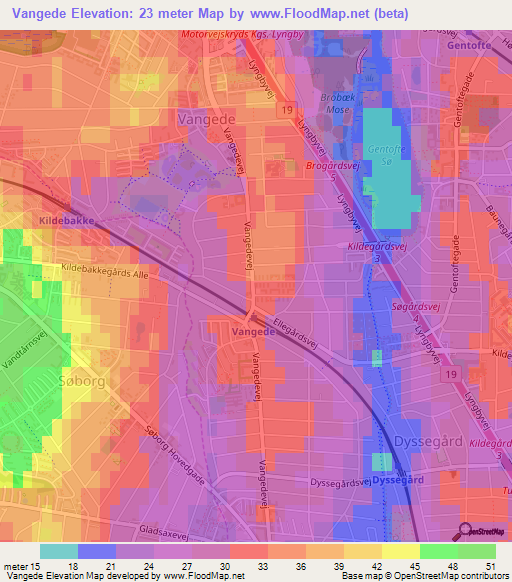 Vangede,Denmark Elevation Map