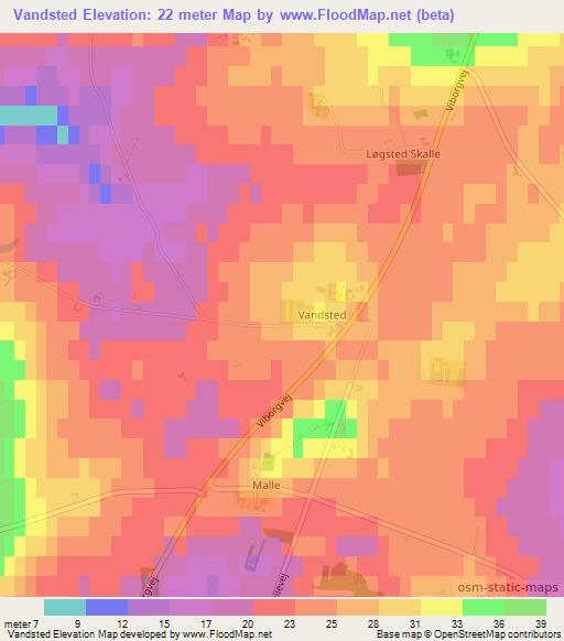 Vandsted,Denmark Elevation Map