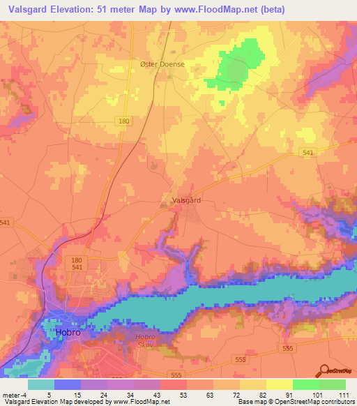 Valsgard,Denmark Elevation Map