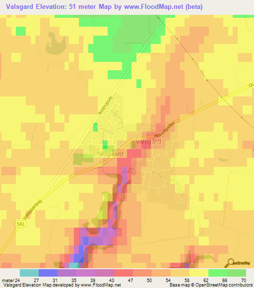 Valsgard,Denmark Elevation Map