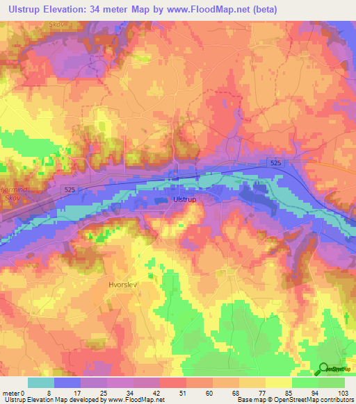 Ulstrup,Denmark Elevation Map