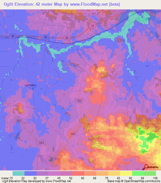 Ugilt,Denmark Elevation Map