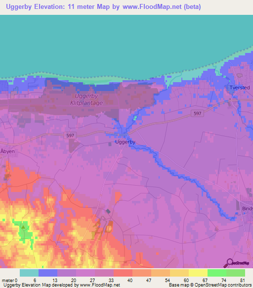 Uggerby,Denmark Elevation Map