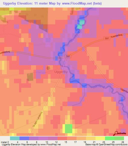 Uggerby,Denmark Elevation Map