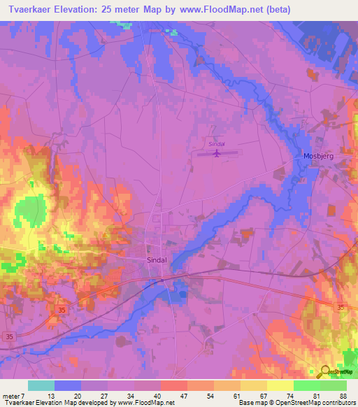 Tvaerkaer,Denmark Elevation Map