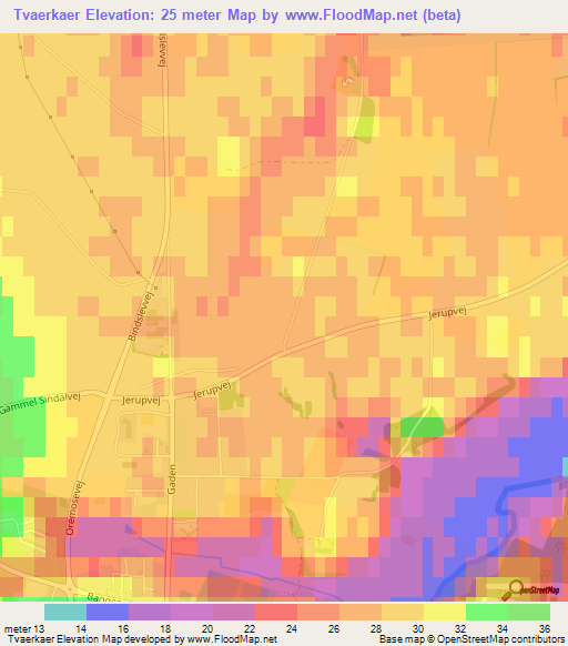 Tvaerkaer,Denmark Elevation Map