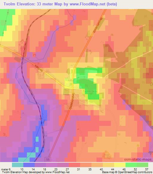 Tvolm,Denmark Elevation Map