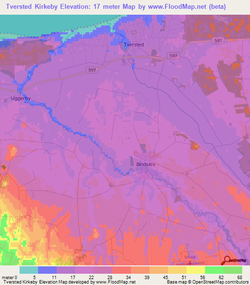 Tversted Kirkeby,Denmark Elevation Map