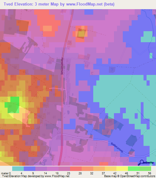 Tved,Denmark Elevation Map