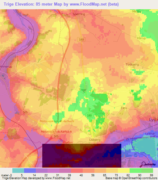 Trige,Denmark Elevation Map