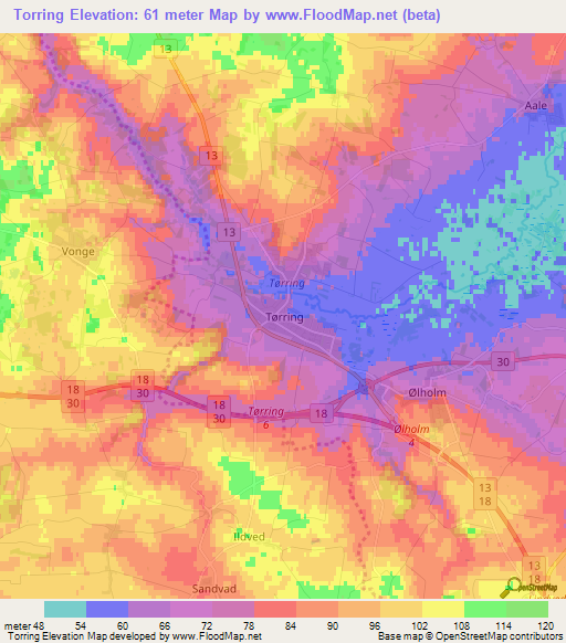 Torring,Denmark Elevation Map