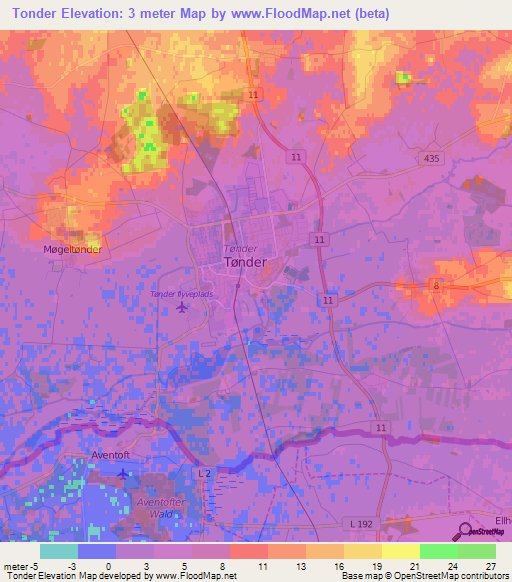 Tonder,Denmark Elevation Map