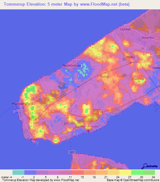 Tommerup,Denmark Elevation Map