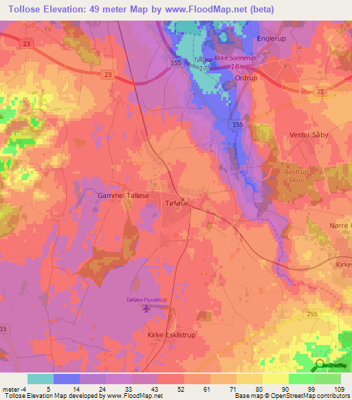 Tollose,Denmark Elevation Map