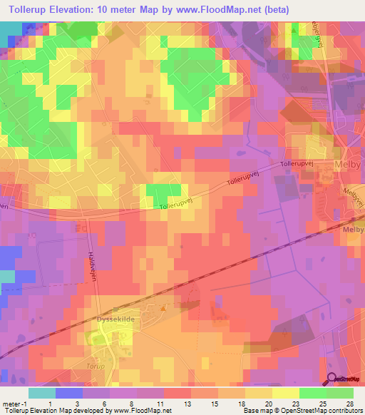 Tollerup,Denmark Elevation Map