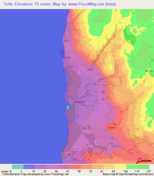 Tofte,Denmark Elevation Map