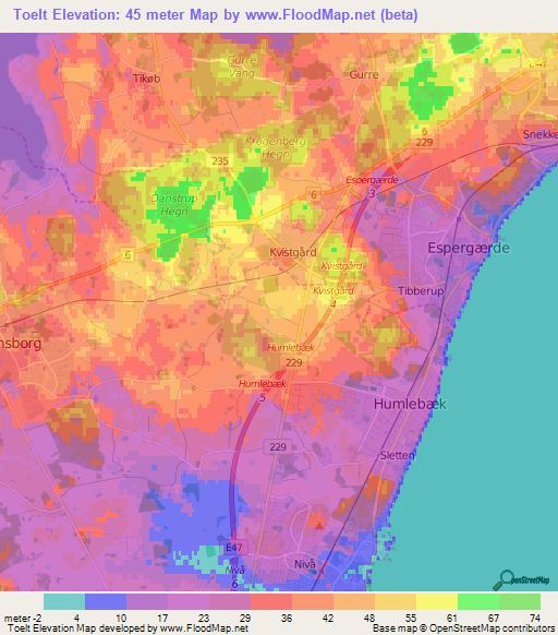 Toelt,Denmark Elevation Map