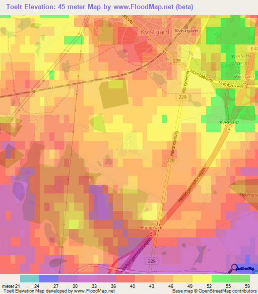 Toelt,Denmark Elevation Map