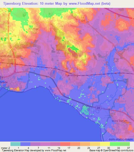 Tjaereborg,Denmark Elevation Map