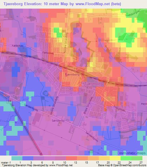 Tjaereborg,Denmark Elevation Map