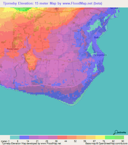 Tjorneby,Denmark Elevation Map