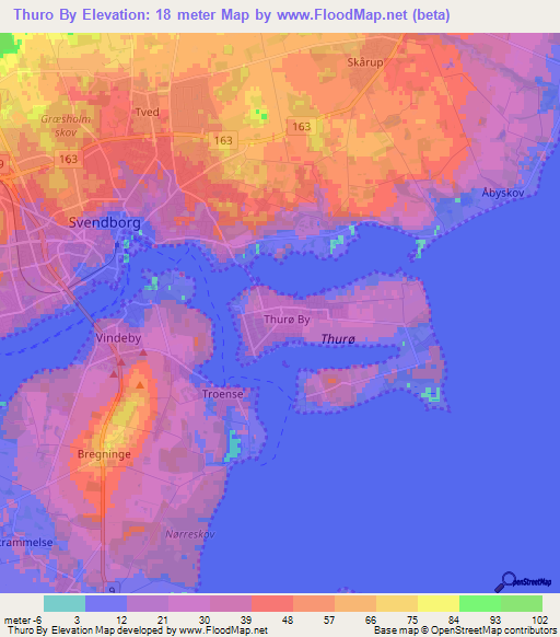 Thuro By,Denmark Elevation Map