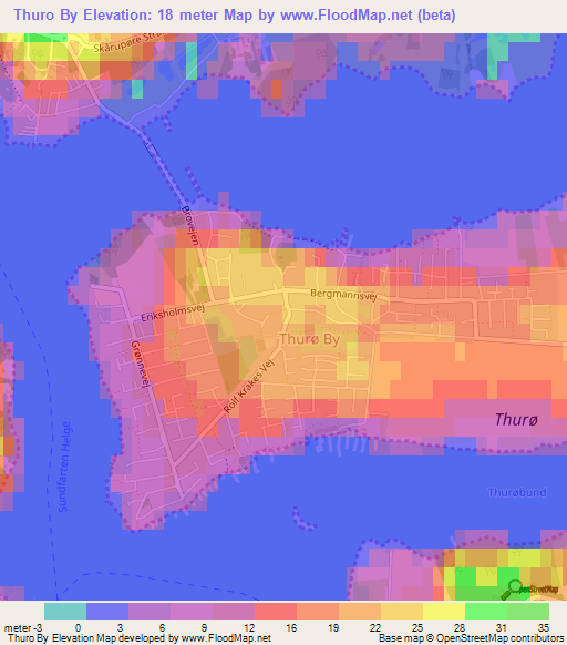 Thuro By,Denmark Elevation Map