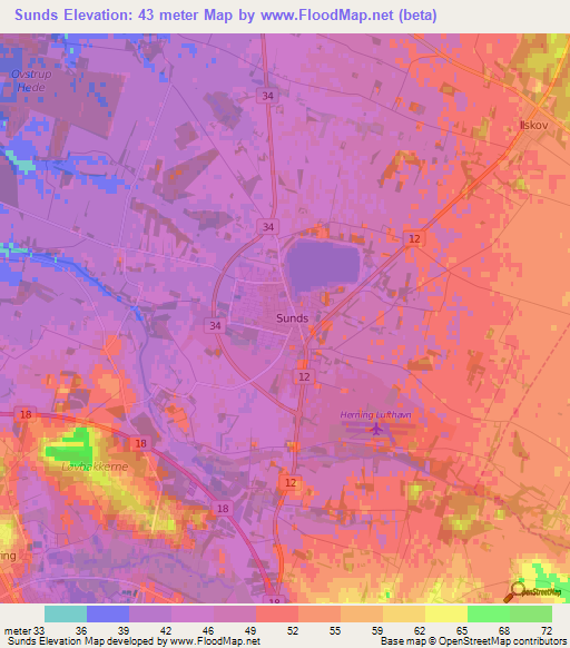 Sunds,Denmark Elevation Map