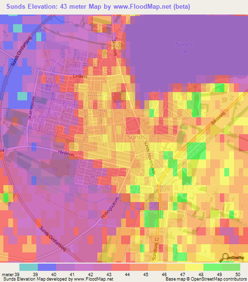 Sunds,Denmark Elevation Map