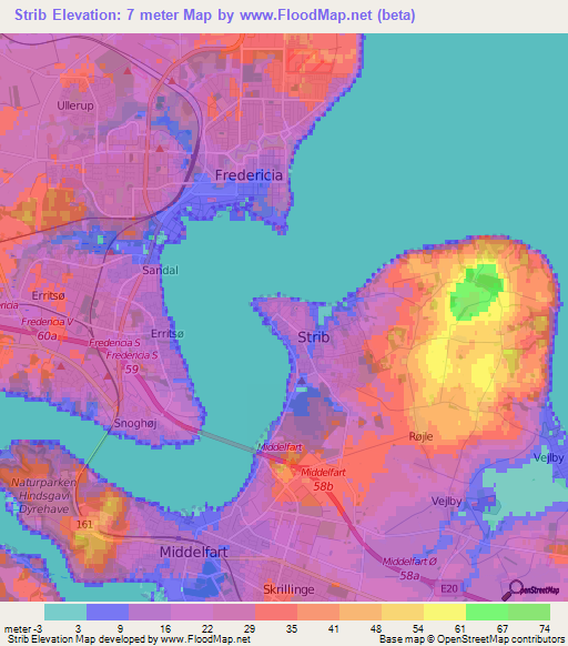 Strib,Denmark Elevation Map