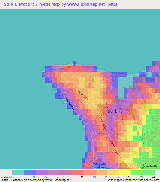 Strib,Denmark Elevation Map