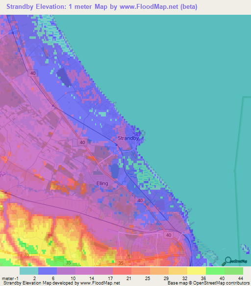 Strandby,Denmark Elevation Map