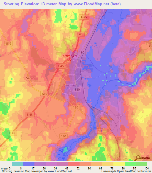 Stovring,Denmark Elevation Map