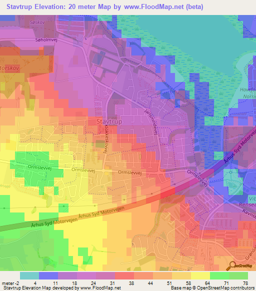 Stavtrup,Denmark Elevation Map