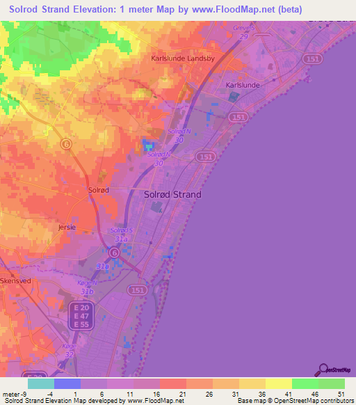 Solrod Strand,Denmark Elevation Map