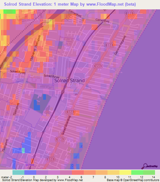 Solrod Strand,Denmark Elevation Map