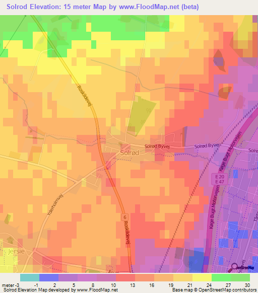 Solrod,Denmark Elevation Map